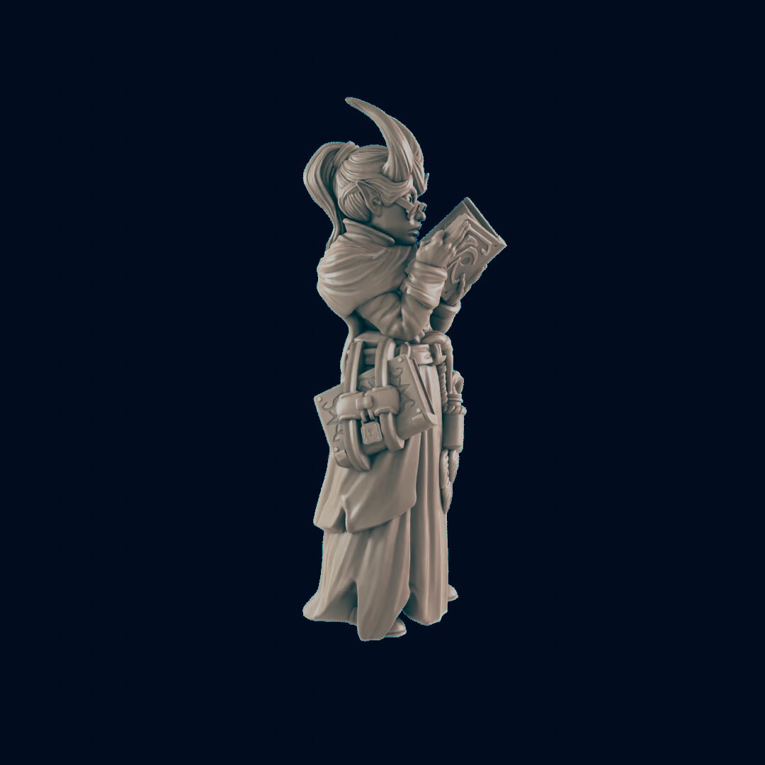 NPC Demonkin Female Scholar Teacher - 25mm - 75mm Scale | DnD | EC3D Fantasy Mini | Townsfolk