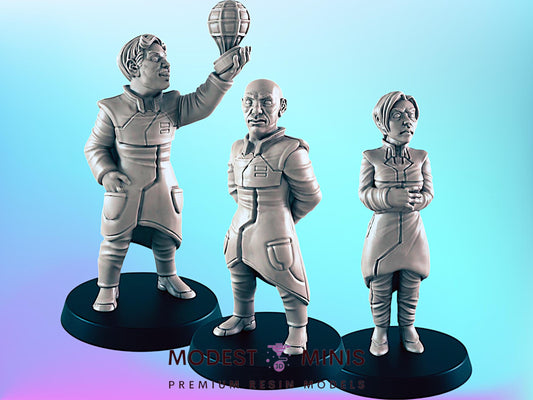 Human Scientists Trio | 25mm - 75mm Scale | DnD | Cyberpunk | EC3D Sci Fi Mini