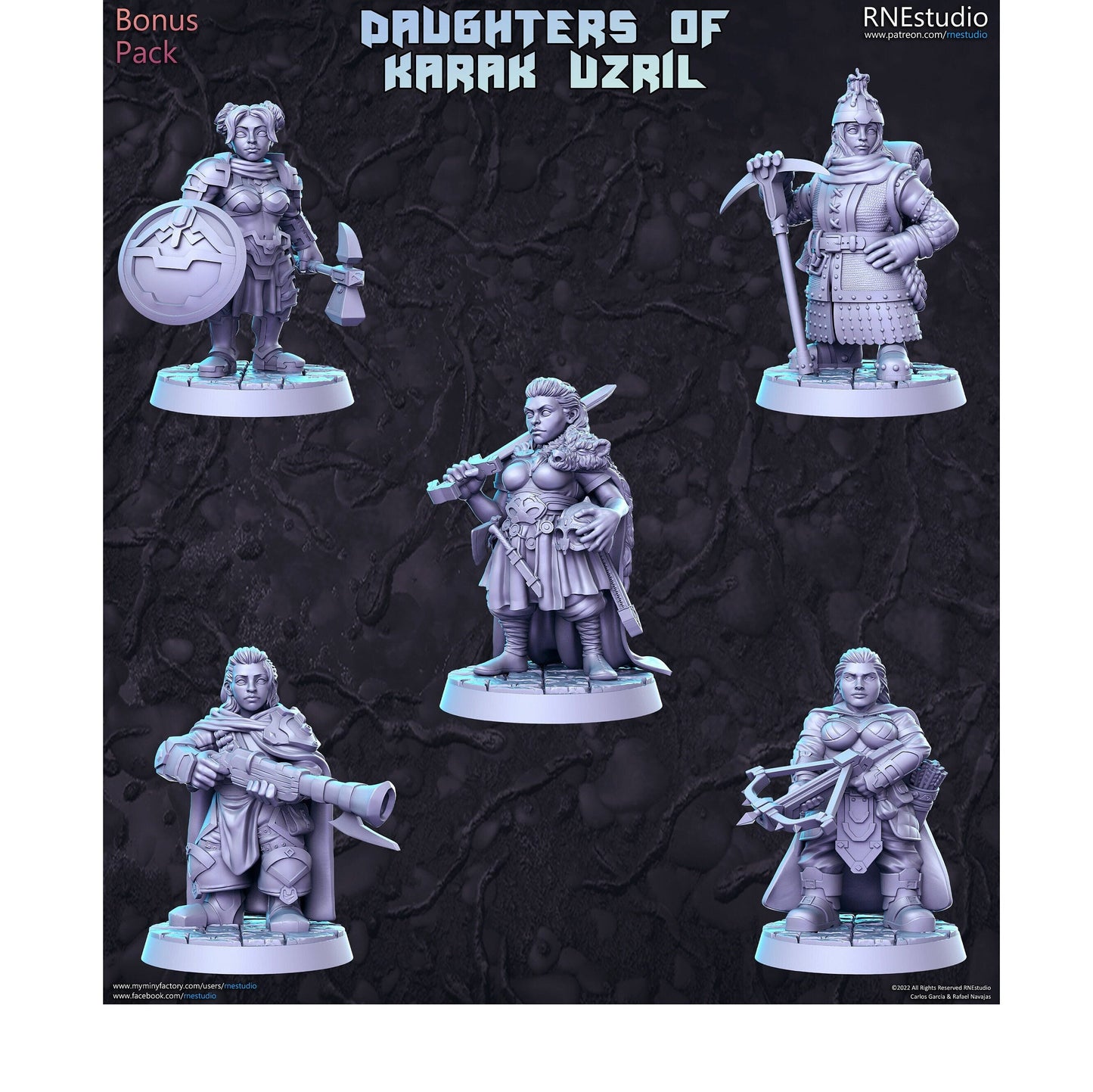 5pc Daughters of Karak Uzril Female Dwarfs - 32mm Scale DnD Miniature | Dungeons and Dragons | JRPG Mini - RN Estudio