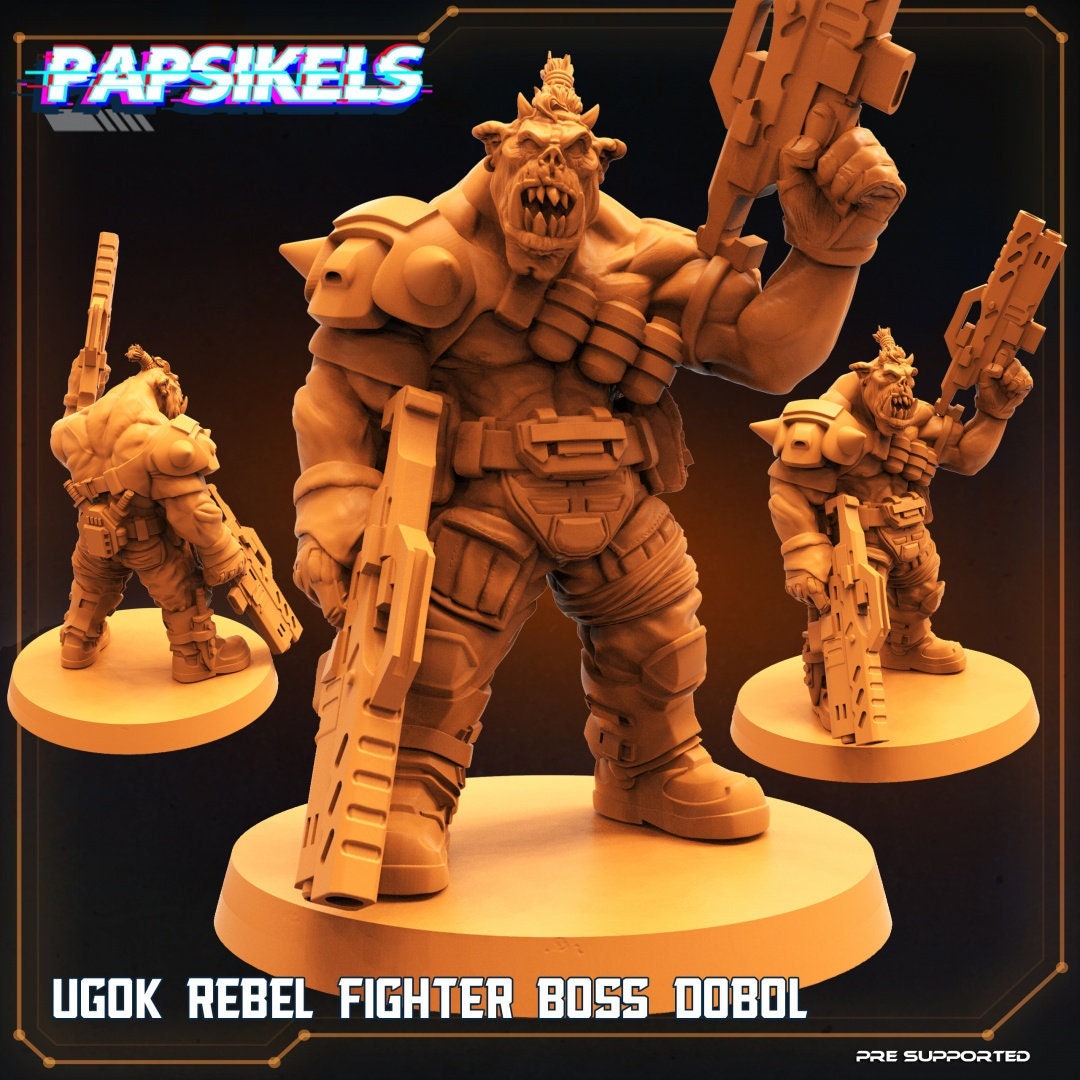 Ugok Rebel Fighter Boss Dobol - 32mm Scale Alien Miniature | RPG | Sci fi | Batang City | Role Playing | DnD | Papsikel