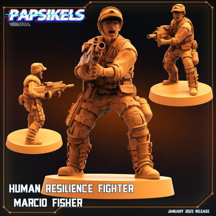 Resilience Fighter Marcio Fisher - 32mm Scale Resistence | RPG | Sci fi | Cyberpunk | Role Playing | DnD | Papsikel