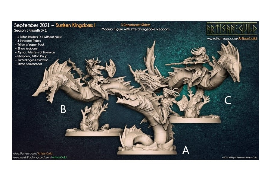 Swordeel Riders | 28mm - 75mm Scale Resin Minis | DnD | Artisan Guild Sunken Kingdoms