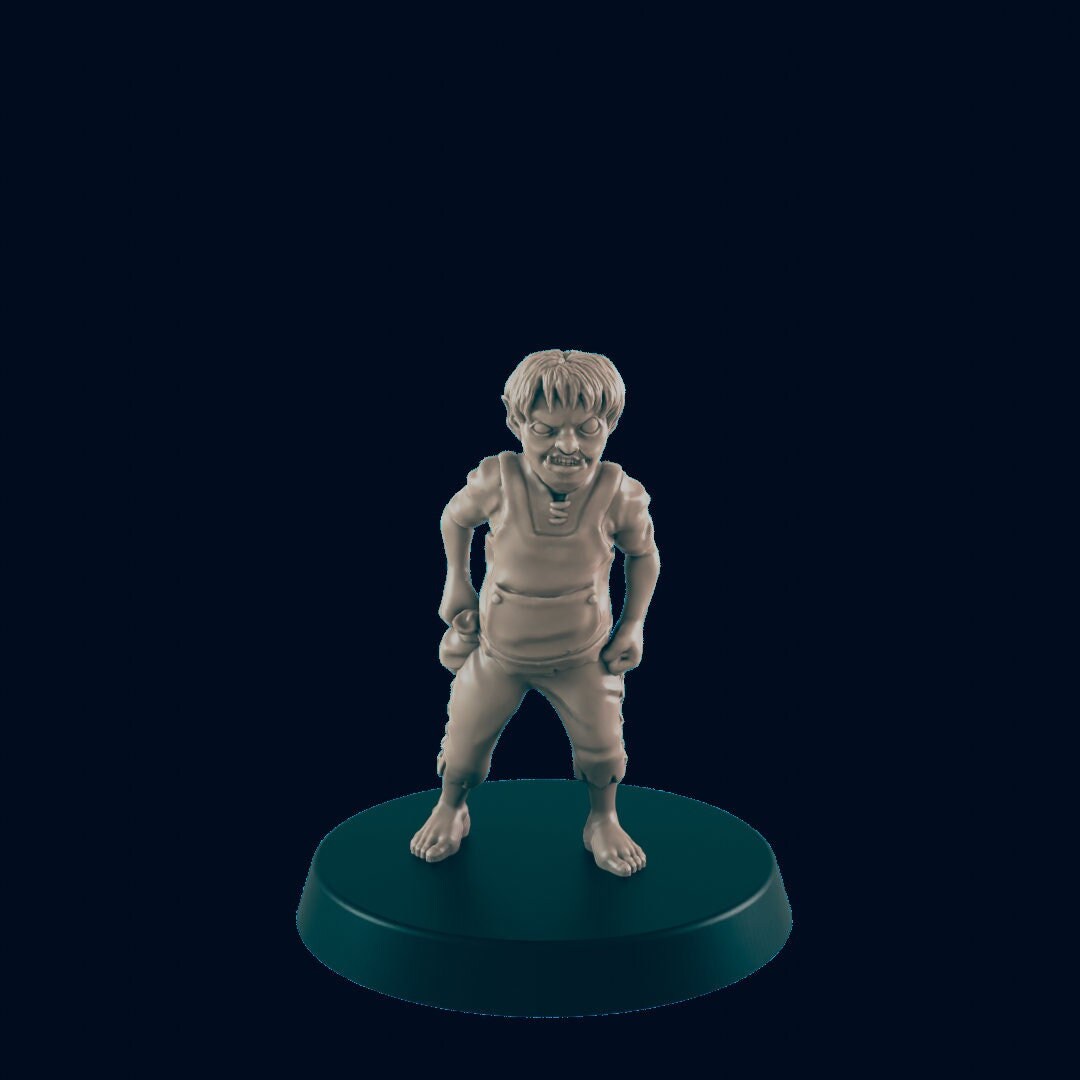 NPC Half Orc Kid Bully - 25mm - 75mm Scale | DnD | EC3D Fantasy Mini | Townsfolk