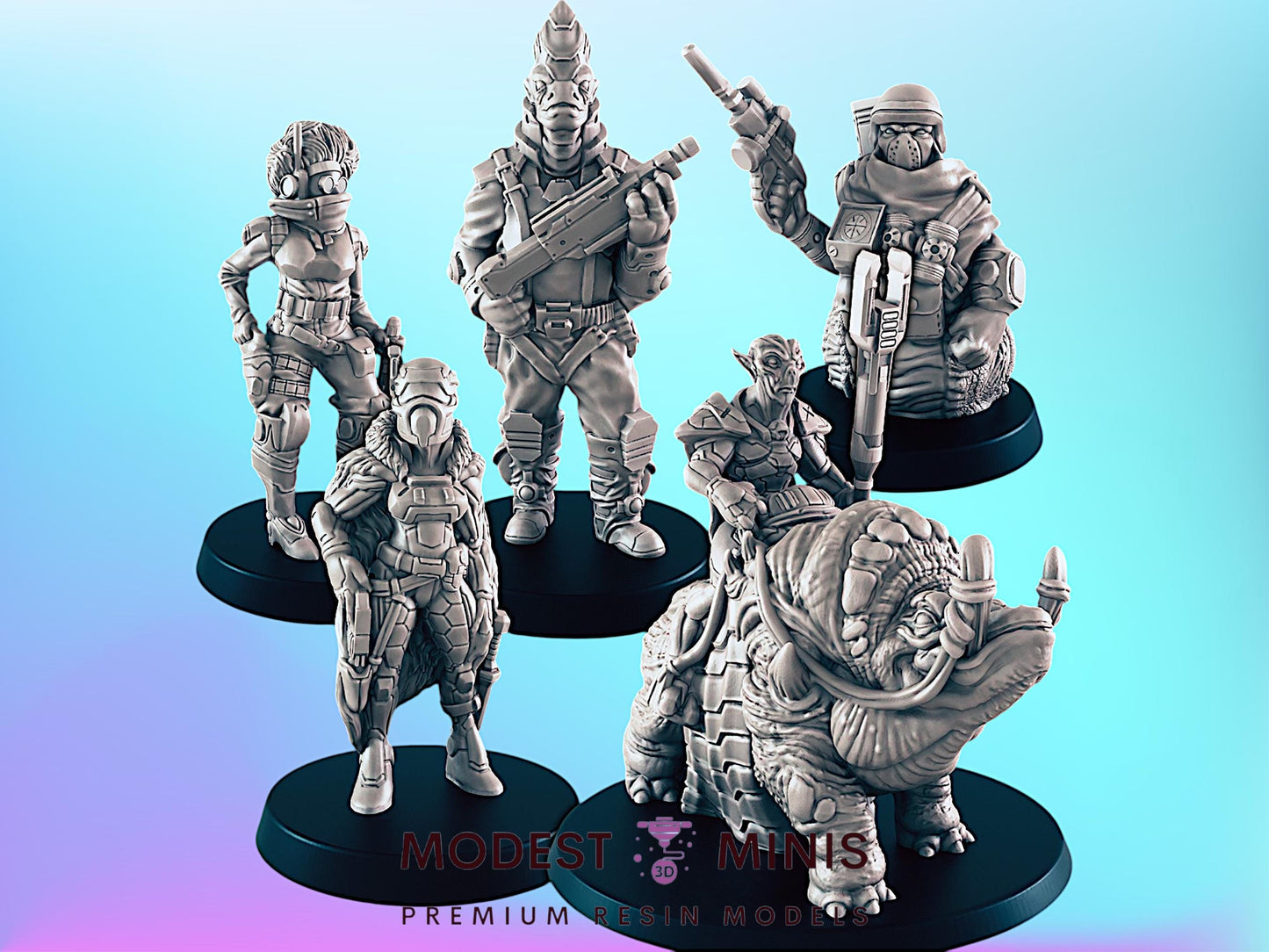 Sci Fi Bounty Hunters Set | 25mm - 75mm Scale | DnD | Cyberpunk | EC3D Sci Fi Mini