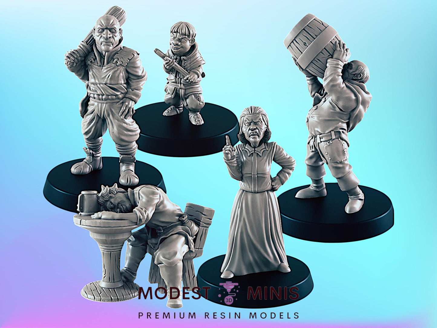 Troublemakers Set | 25mm - 100mm Scale | DnD | EC3D Fantasy Mini | Everyday Folk