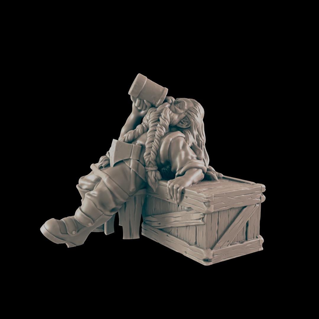 Drunken Dwarves  | 25mm - 100mm Scale | DnD | EC3D Fantasy Mini | Everyday Folk