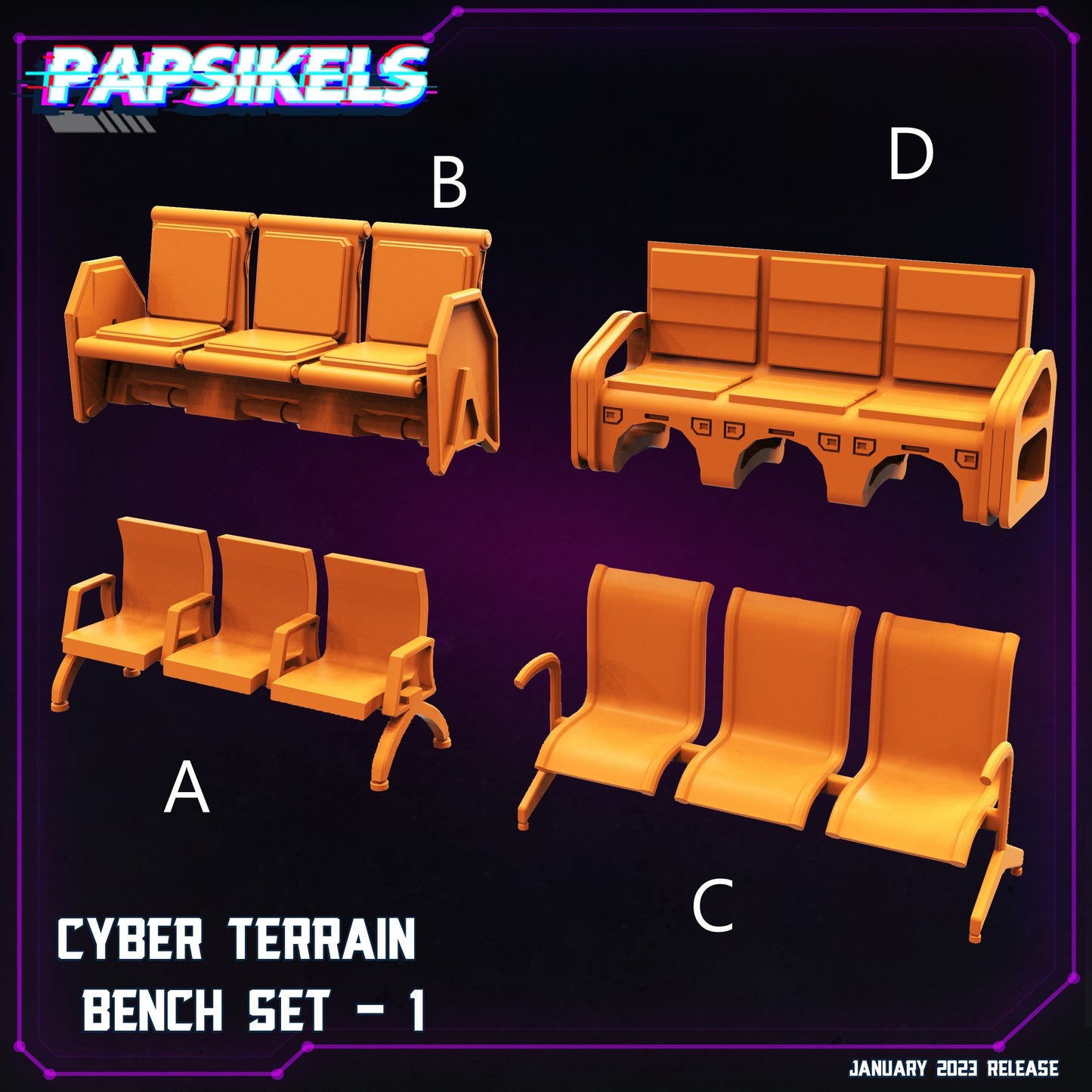 Cyber Benches | 28mm - 54mm Scale | Survivor Terrain | Fantasy Scatter | Sci Fi Terrain | Superhero