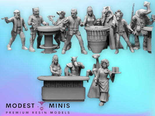 12pc Cantina Patrons - 28mm - 40mm Scale | DnD | Star Wars Legion Mini