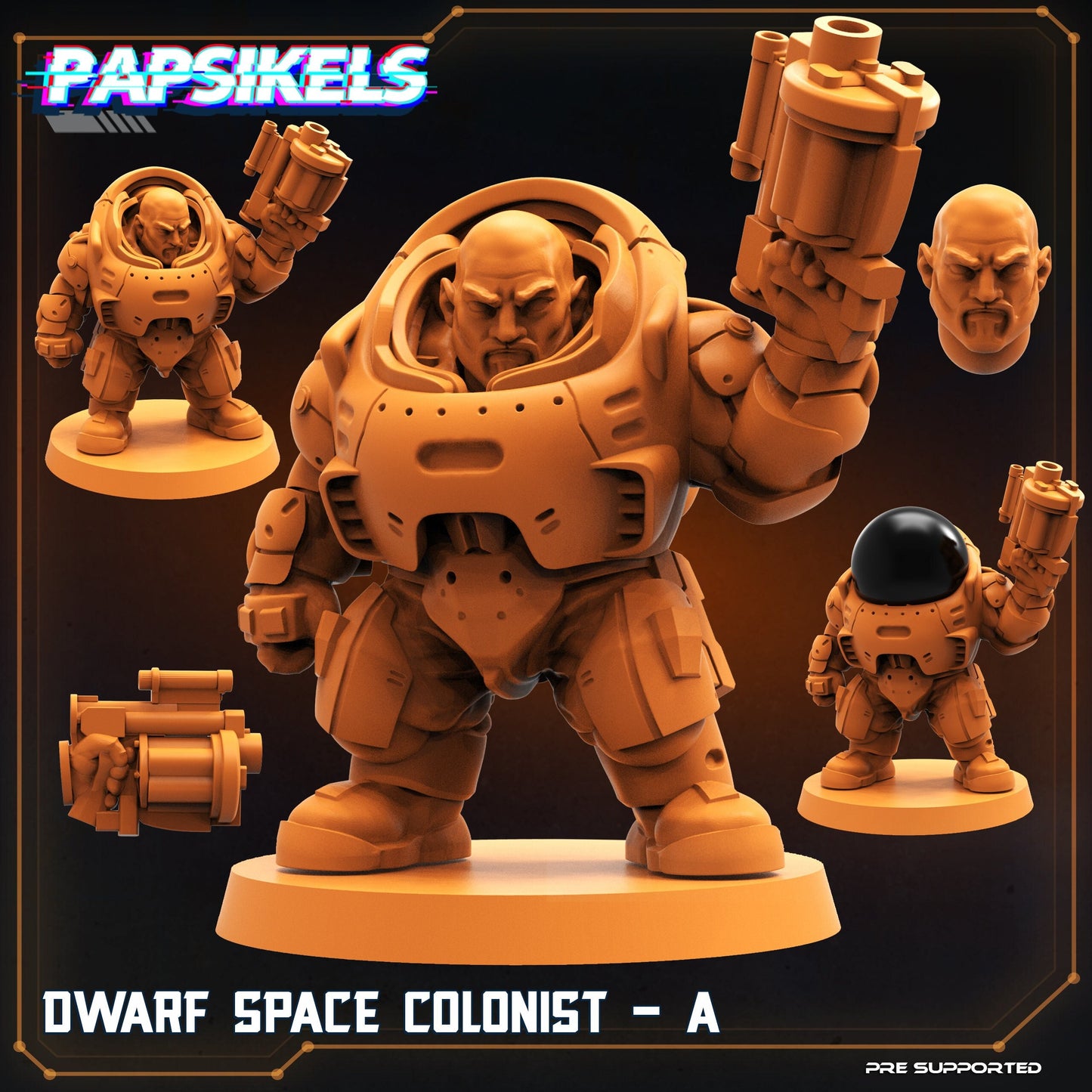 Space Dwarf Colonist A - 32mm Scale Alien Miniature | RPG | Sci fi | Cyberpunk | Role Playing | DnD | Papsikel