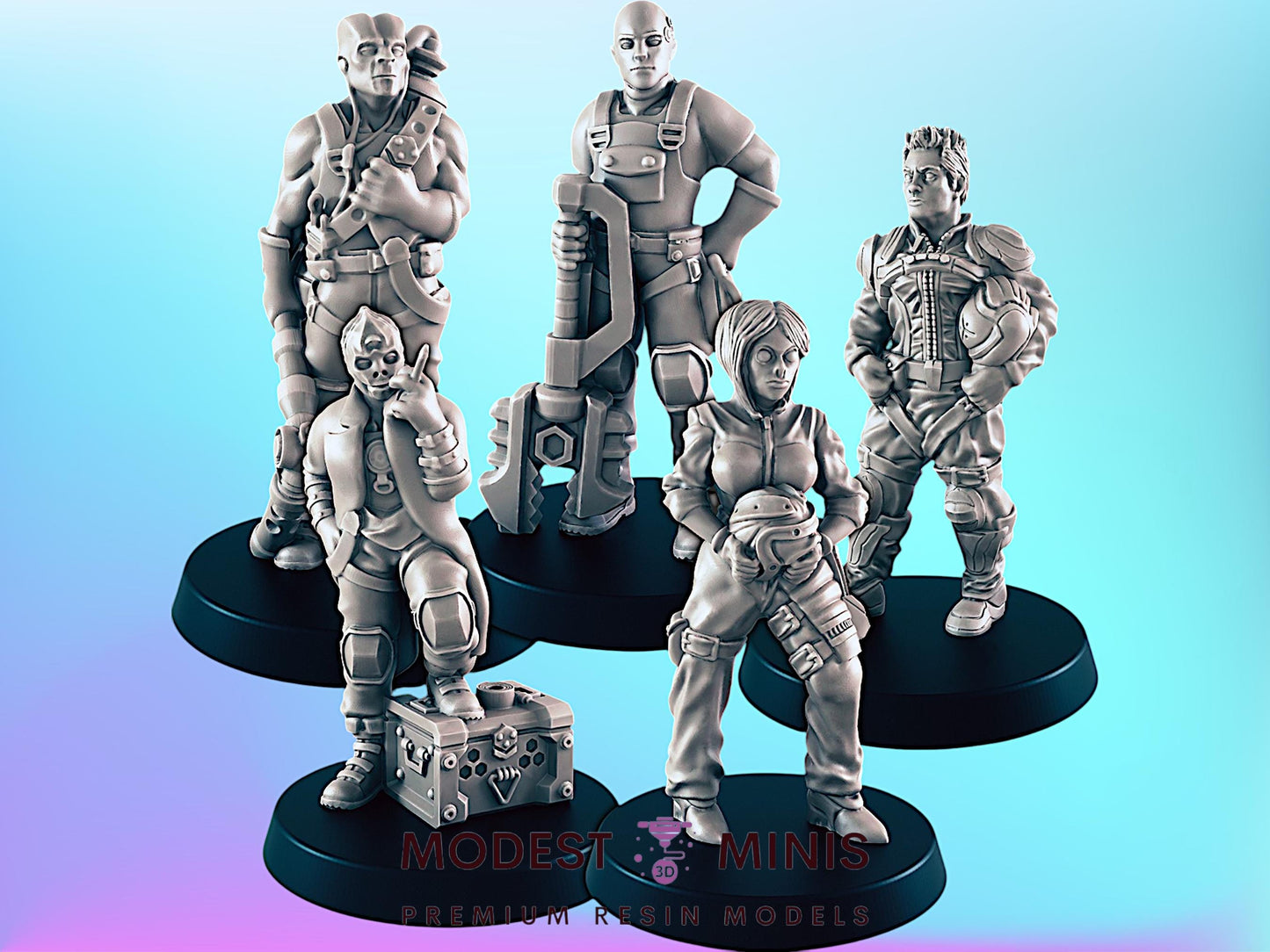 Alien Dockworkers and Pilots Set | 25mm - 75mm Scale | DnD | Cyberpunk | EC3D Sci Fi Mini