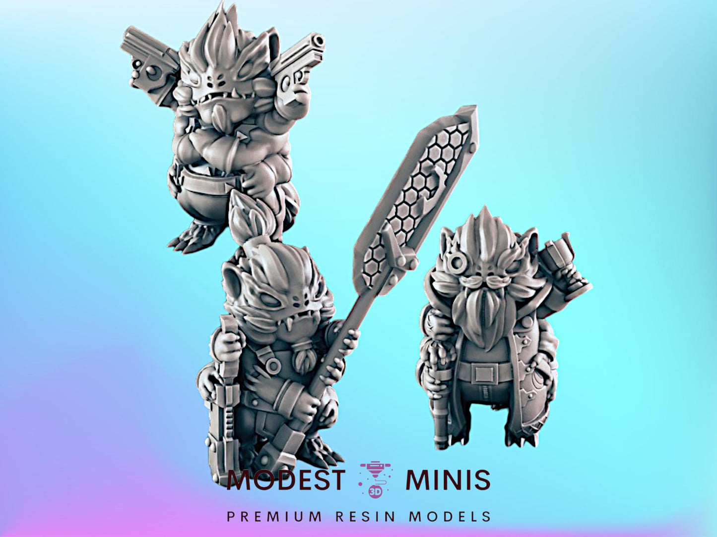 Fuzzy Aliens Trio | 25mm - 75mm Scale | DnD | Cyberpunk | EC3D Sci Fi Mini
