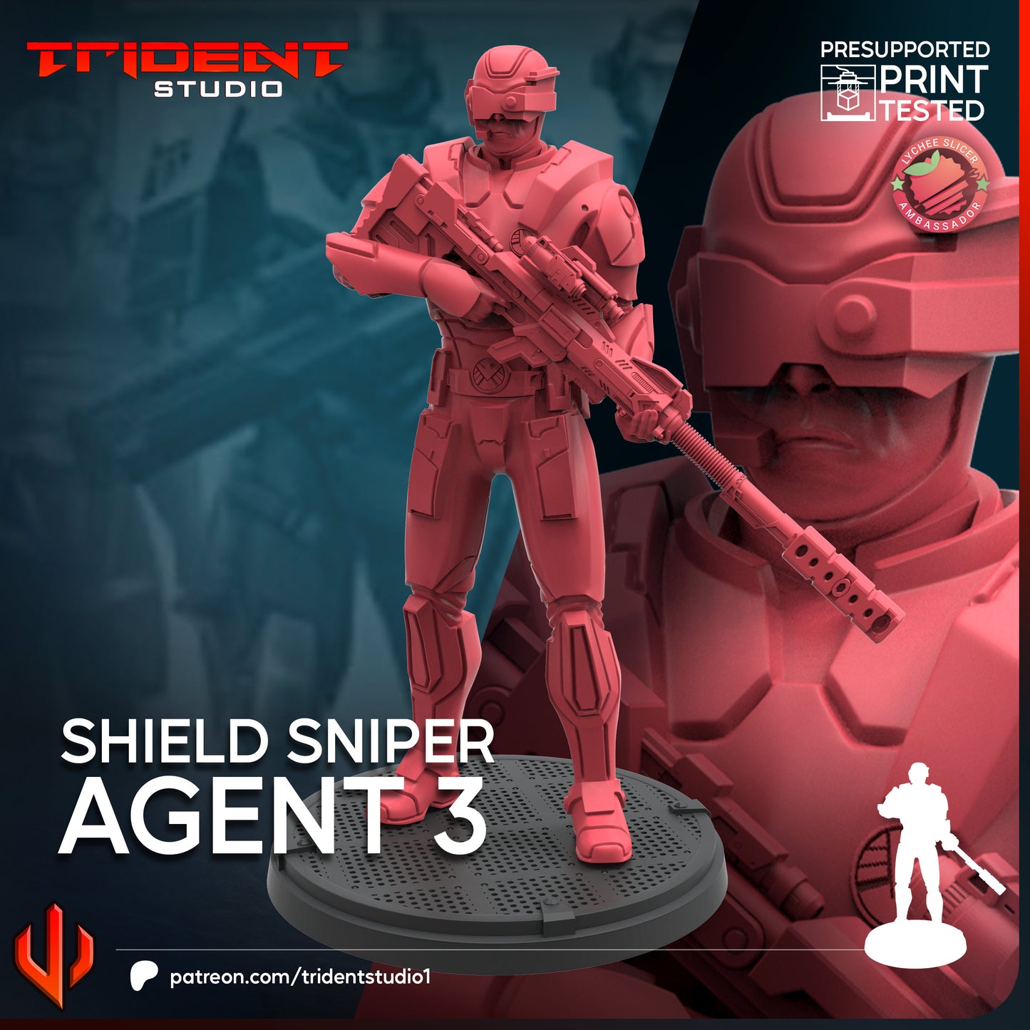 Shield Sniper Agent 1-3 | 32mm - 40mm Mini | Crisis Protocol Proxy | Superhero | Trident