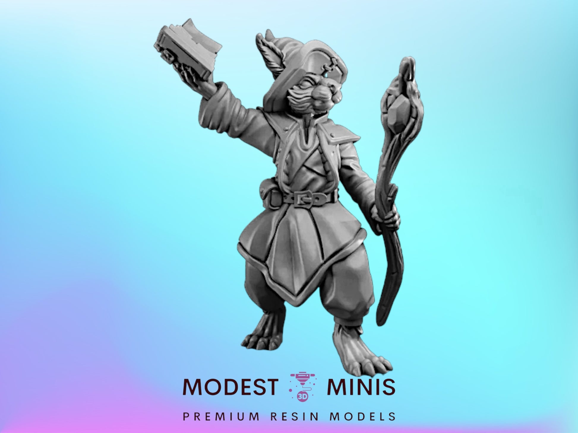 A statue of a character with a staff and a book, representing a fantasy or magical theme.