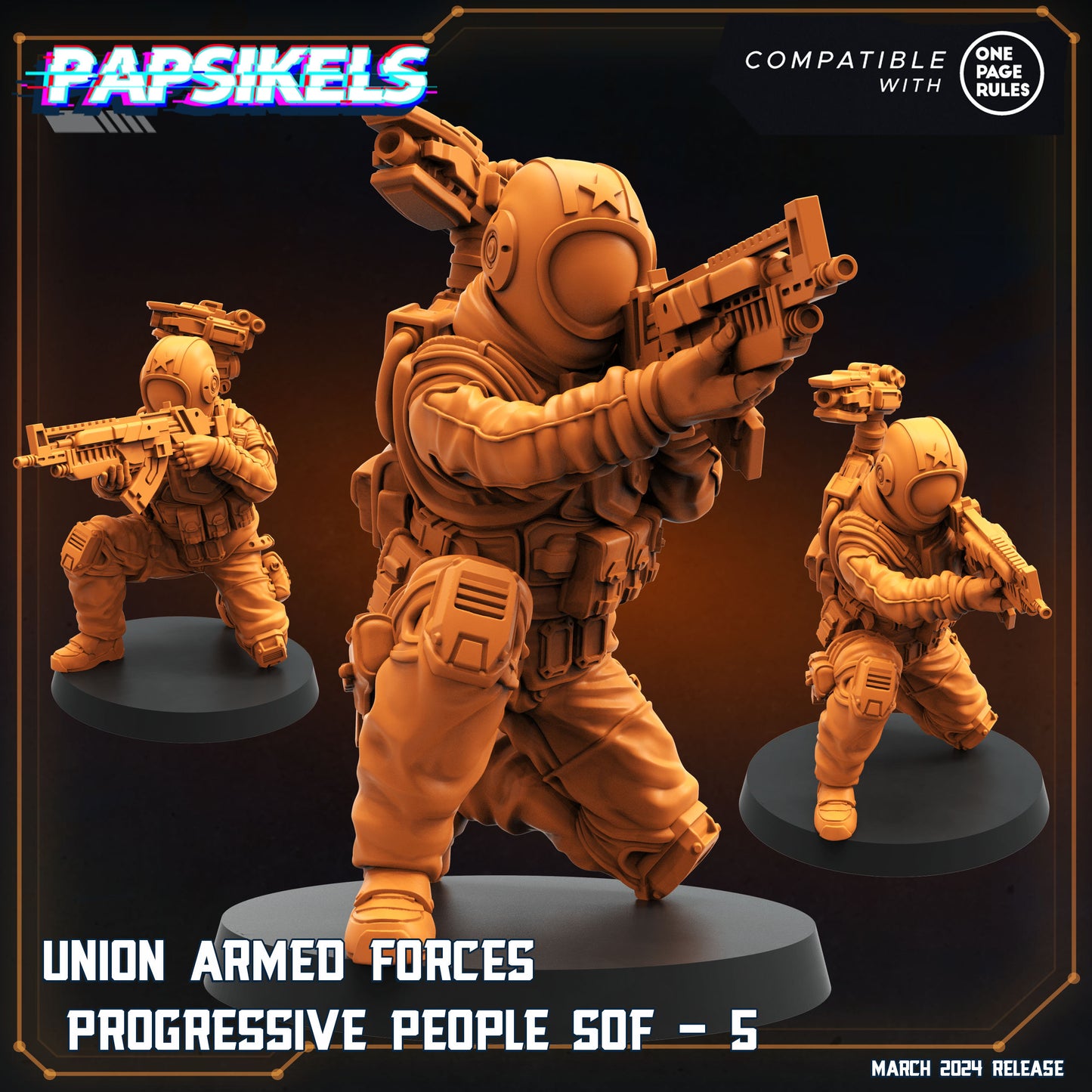 Union Armed Progressive People SOF 1-6 - 32mm Scale Miniature | RPG | Sci fi | Cyberpunk | Role Playing | Papsikel