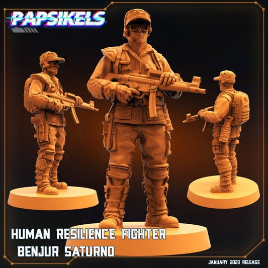 Resilience Fighter Benjur Saturno - 32mm Scale Resistence | RPG | Sci fi | Cyberpunk | Role Playing | DnD | Papsikel