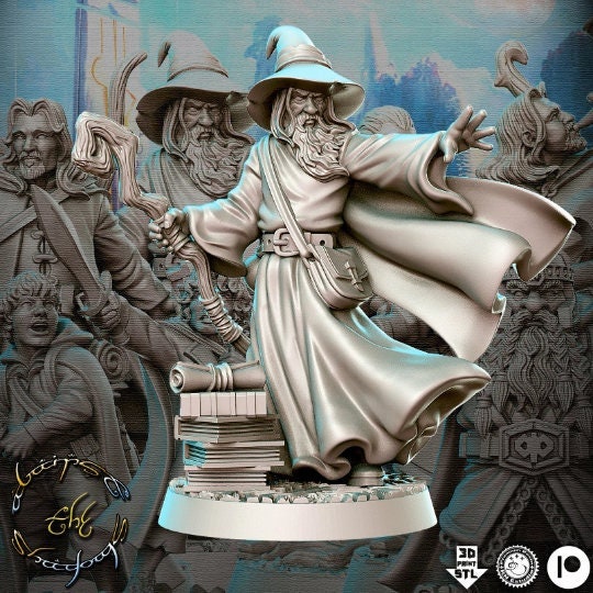Amlund Grey Wizard - 32mm Scale DnD Miniature | Dungeons and Dragons | JRPG Mini - RN Estudio