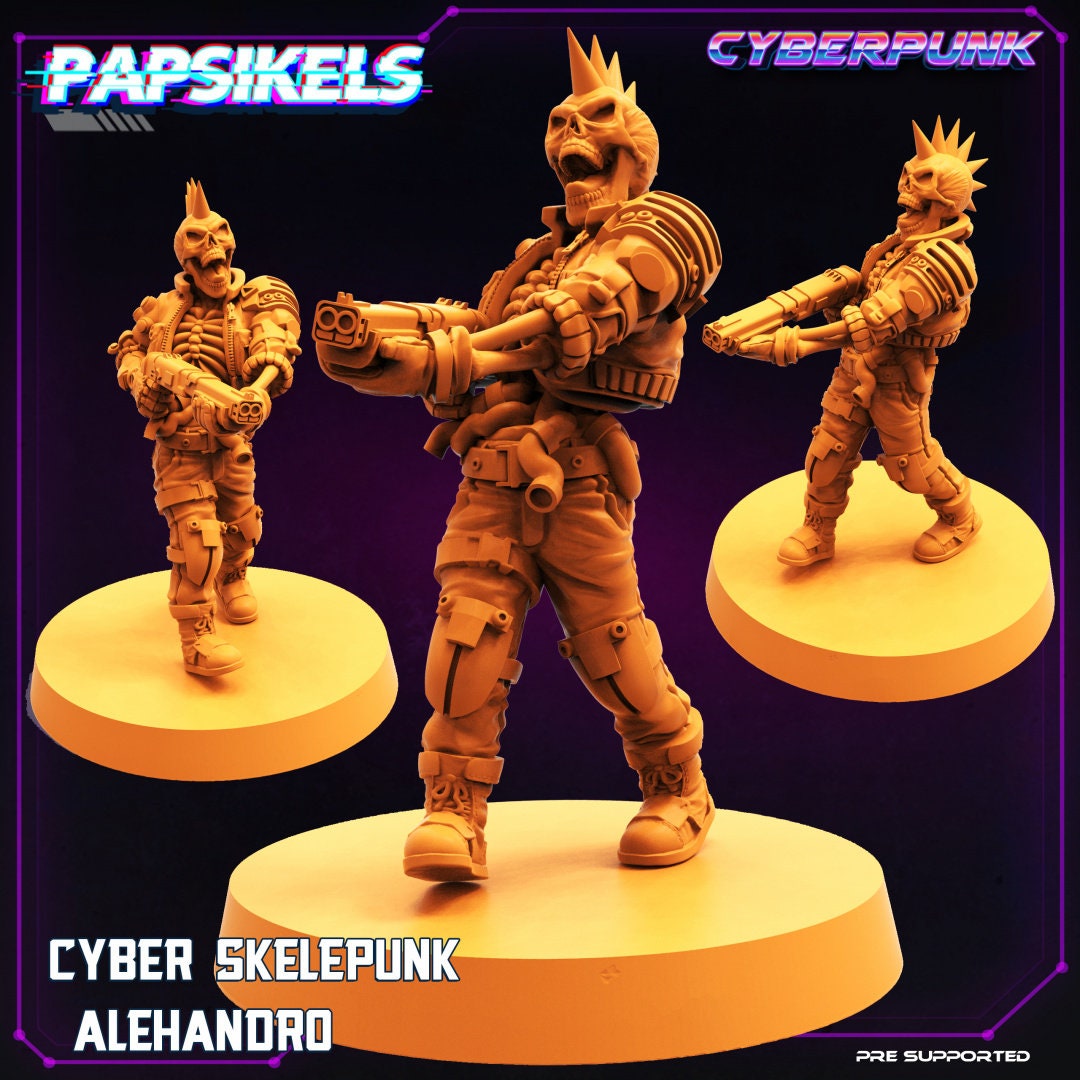 7pc Skelepunk Set - 32mm Scale Alien Miniature  | Batang City Cyberpunk | Papsikels