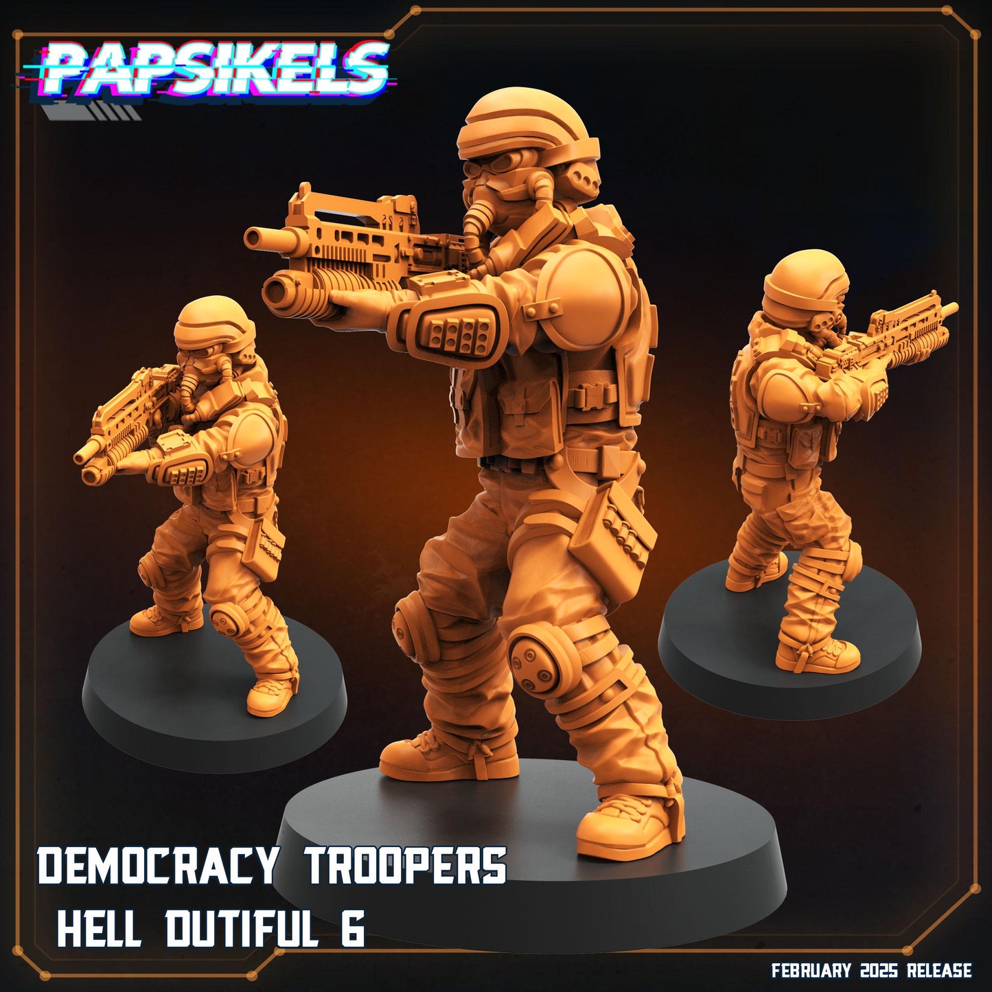 7pc Democracy Trooper Hell Dutiful - 32mm Scale Cyberpunk Miniature | RPG | Sci fi | AvP | Role Playing | DnD | Papsikel