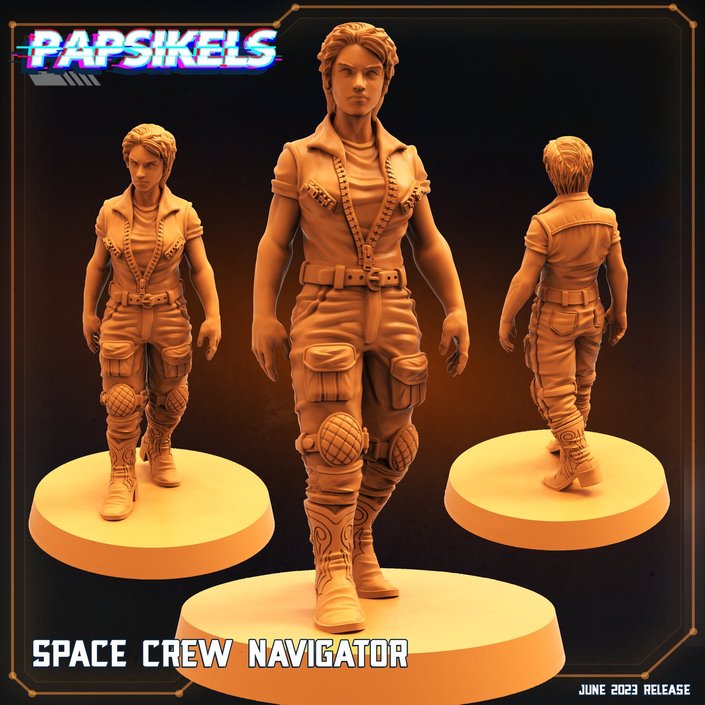 Space Crew Female Navigator - 32mm Scale Alien Miniature | RPG | Sci fi | Cyberpunk | Role Playing | DnD | Papsikel