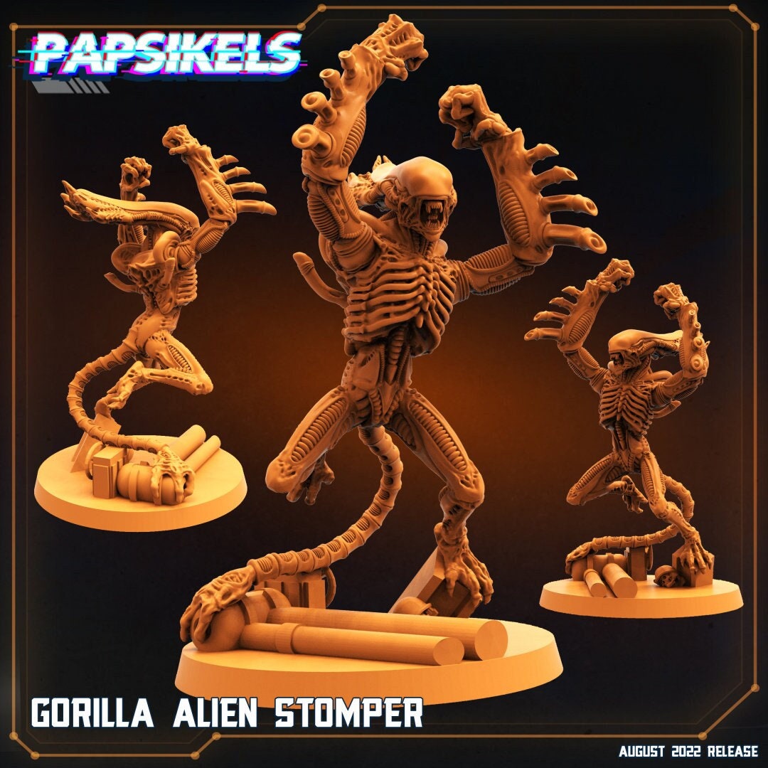 50mm Alien Xeno Gorilla Stomper - 32mm Scale Alien Miniature | RPG | Sci fi | Cyberpunk | Role Playing | DnD | Papsikel