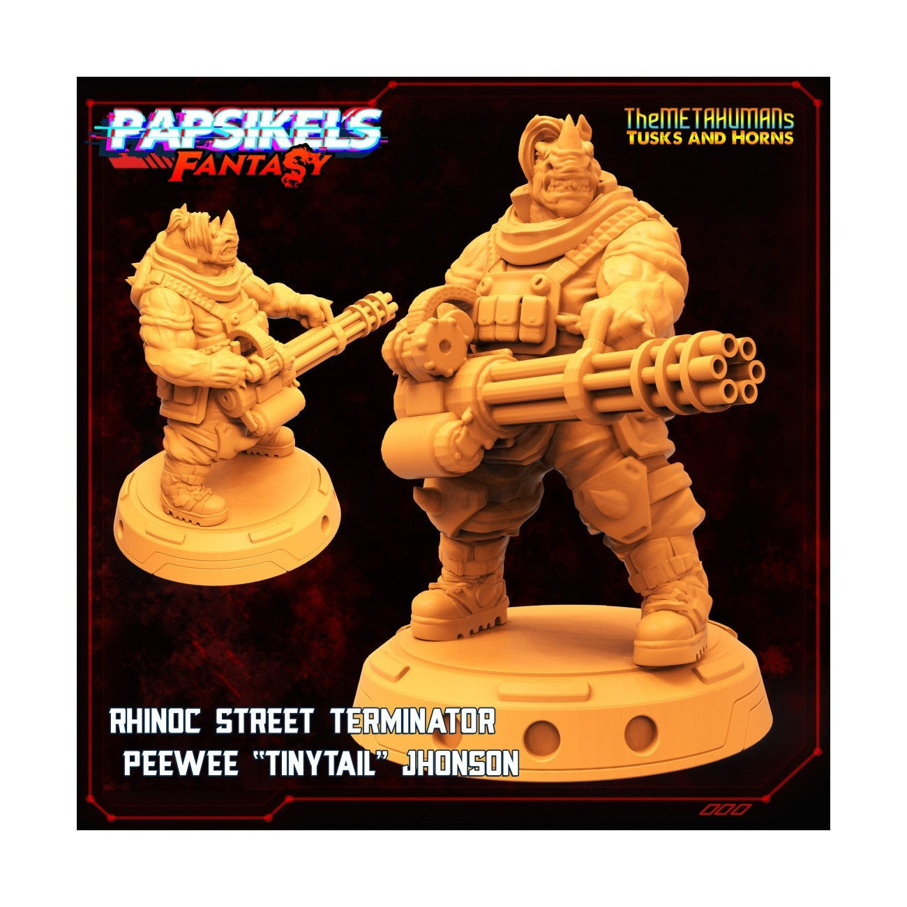 Rhinoc Street Terminator - 32mm Scale Miniature | RPG | Sci fi | Cyberpunk | Role Playing | DnD | Papsikel