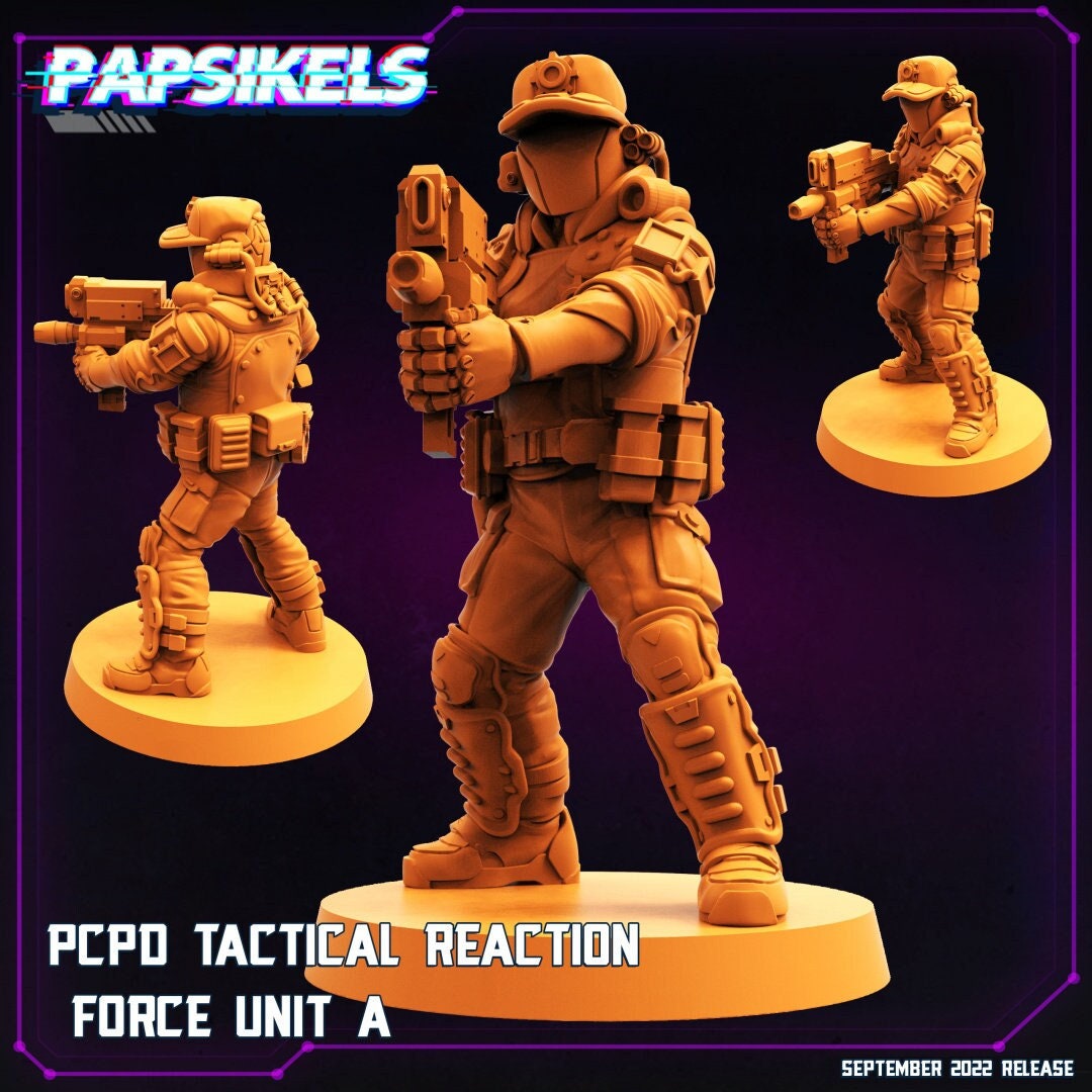 Police Reaction Force A - 32mm Scale Cyberpunk Miniature | RPG | Sci fi | Alien | Role Playing | DnD | Papsikel