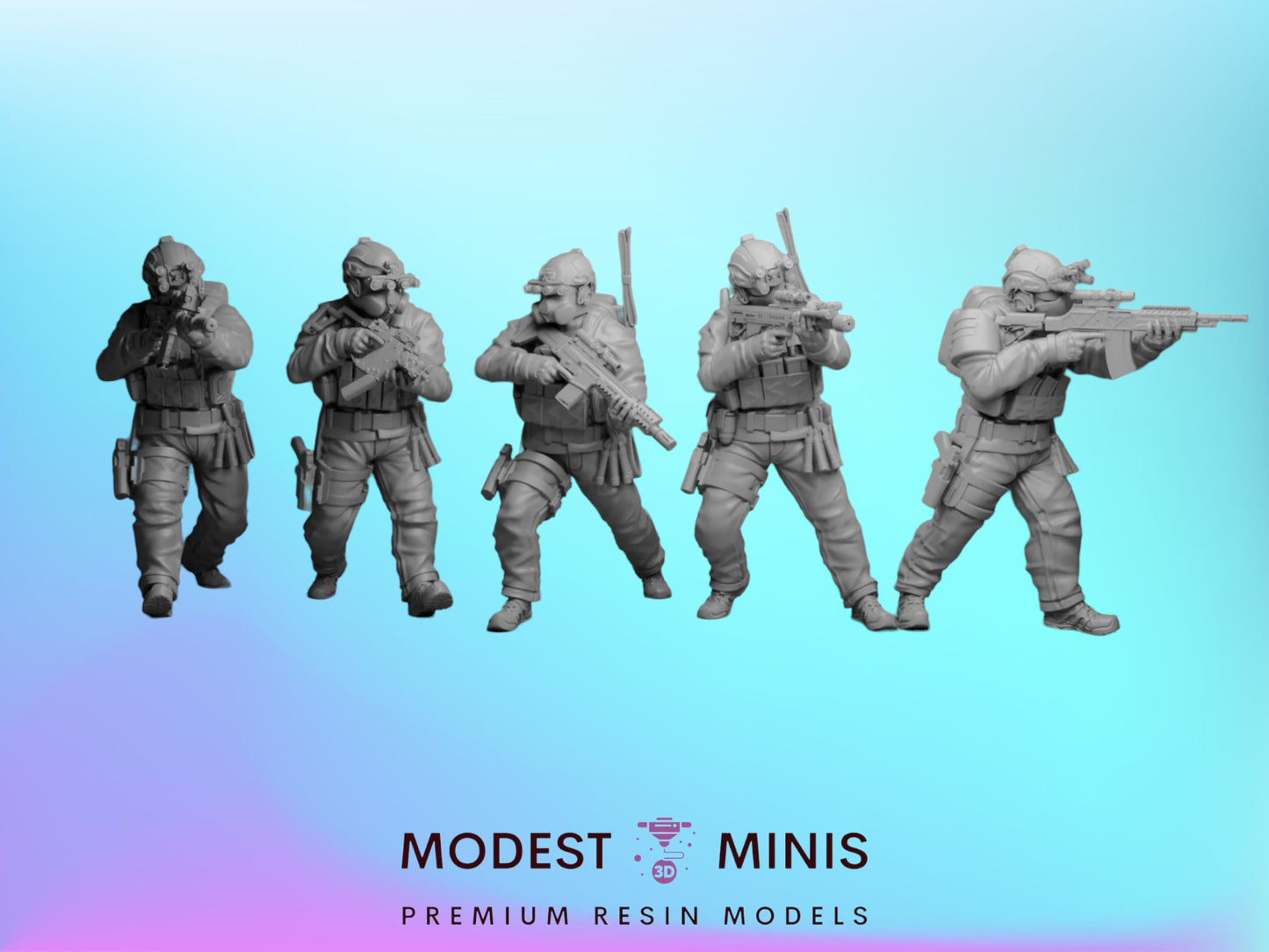 5pc SCP MTF Squad - 28mm Scale Resin Military Miniature | Zona Alfa | Spectre Ops Mini