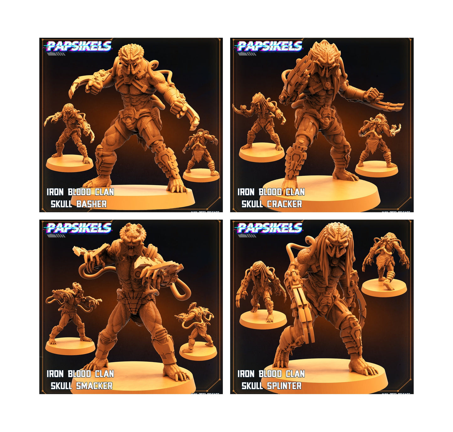 4pc Iron Blood Clan Skullhunters - Resin 3D Print Predator Miniature | RPG | Sci fi | Cyberpunk | Role Playing | DnD | Papsikel