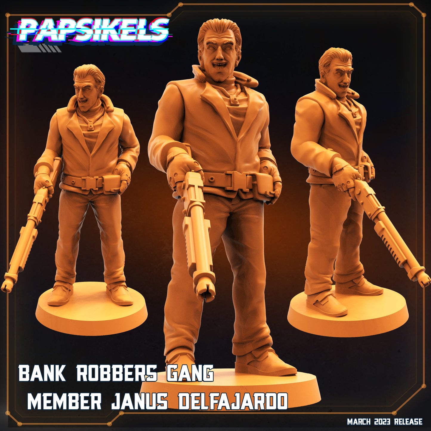 4pc Corpo Cops Bank Robbers - 32mm Scale Miniature | RPG | Sci fi | Cyberpunk | Role Playing | Corpo Cops | Papsikel
