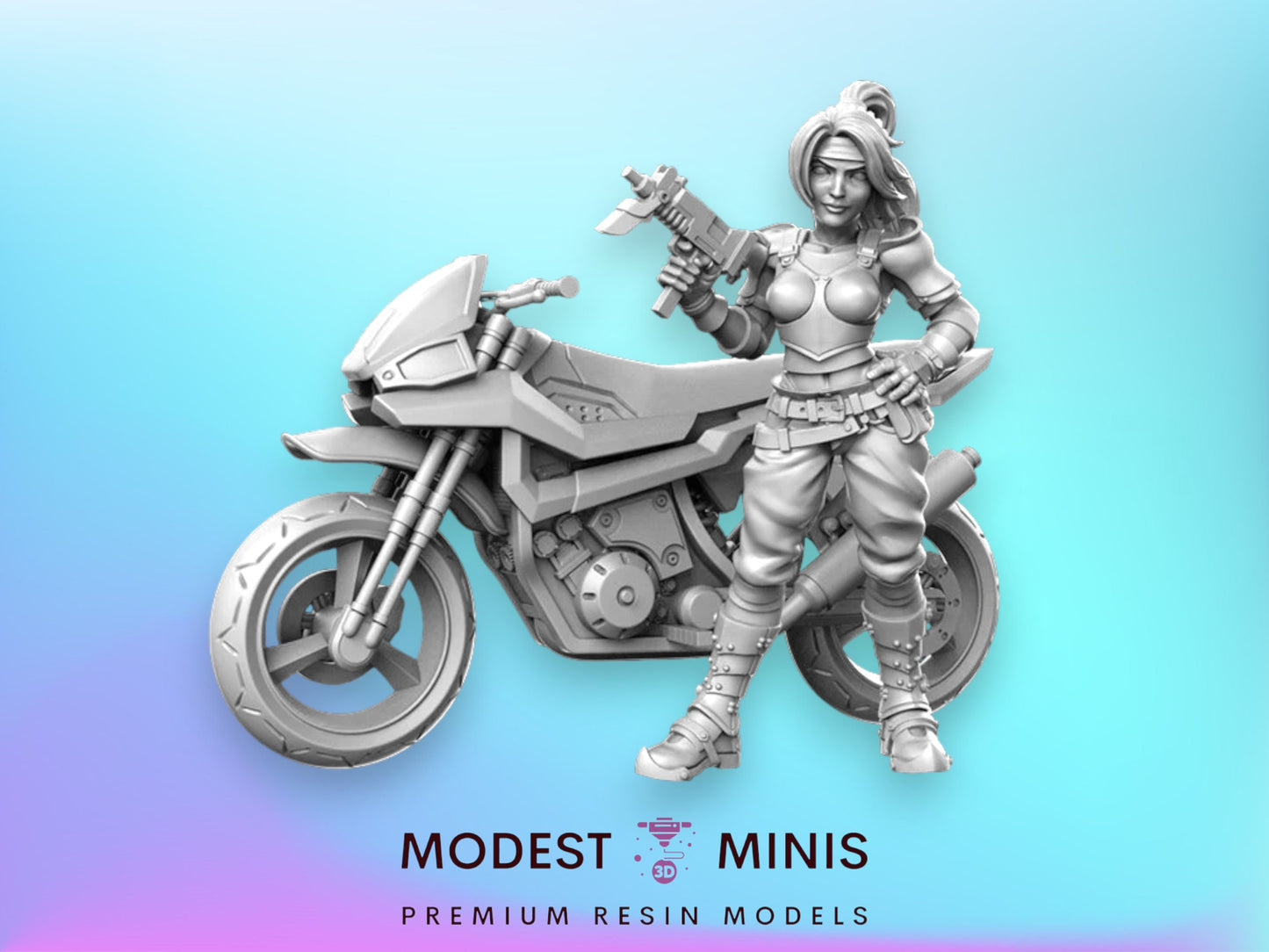 Jess and Bike - 32mm Scale DnD Miniature | Dungeons and Dragons | JRPG Mini - RN Estudio