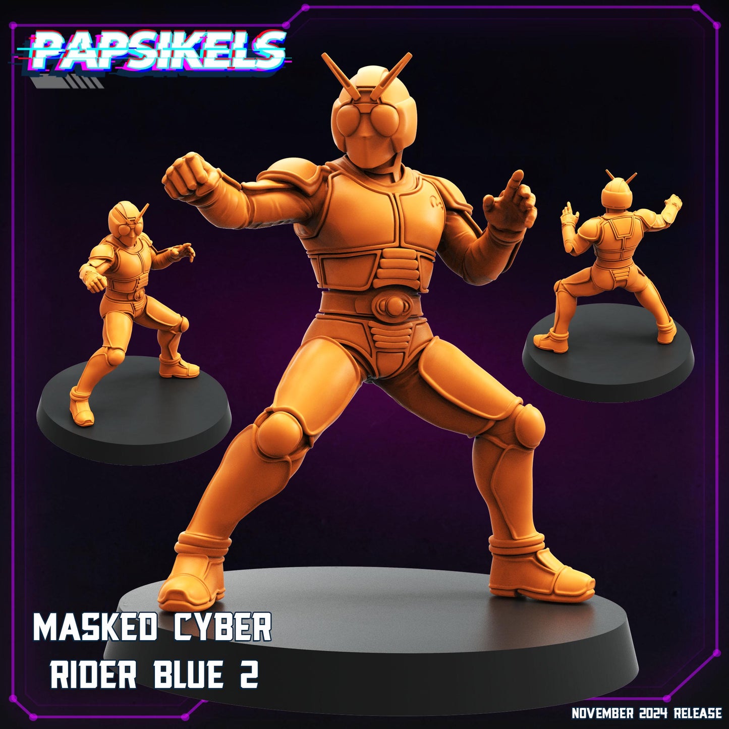 Masked Cyber Rider Blue 1-3 - Resin Cyberpunk Miniature  | Papsikels