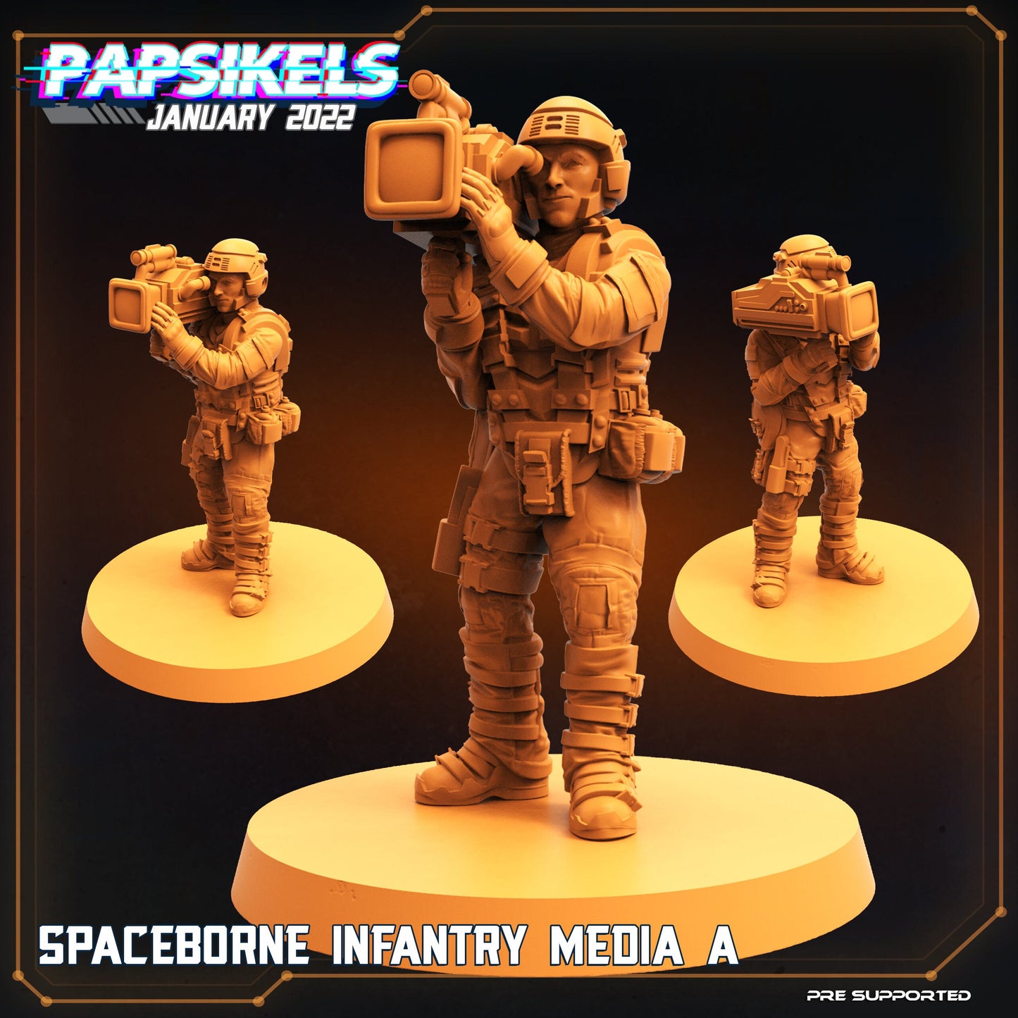 Spaceborne Infantry Media A - 32mm Scale Alien Miniature | RPG | Sci fi | Cyberpunk | Role Playing | DnD | Papsikel
