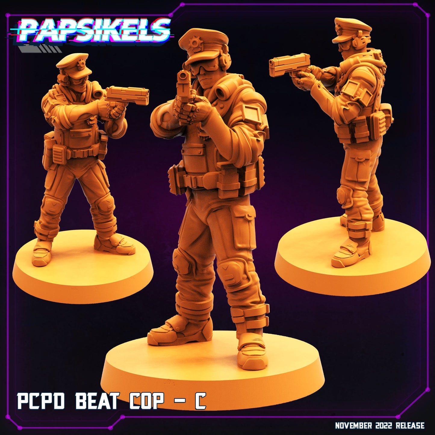 4pc PCPD Beat Cops - 32mm Scale Alien Miniature | RPG | Sci fi | Cyberpunk | Role Playing | DnD | Papsikel