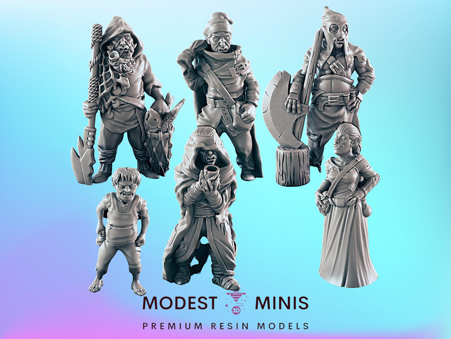 Half-Orc Folk | 25mm - 100mm Scale | DnD | EC3D Fantasy Mini | Everyday Folk