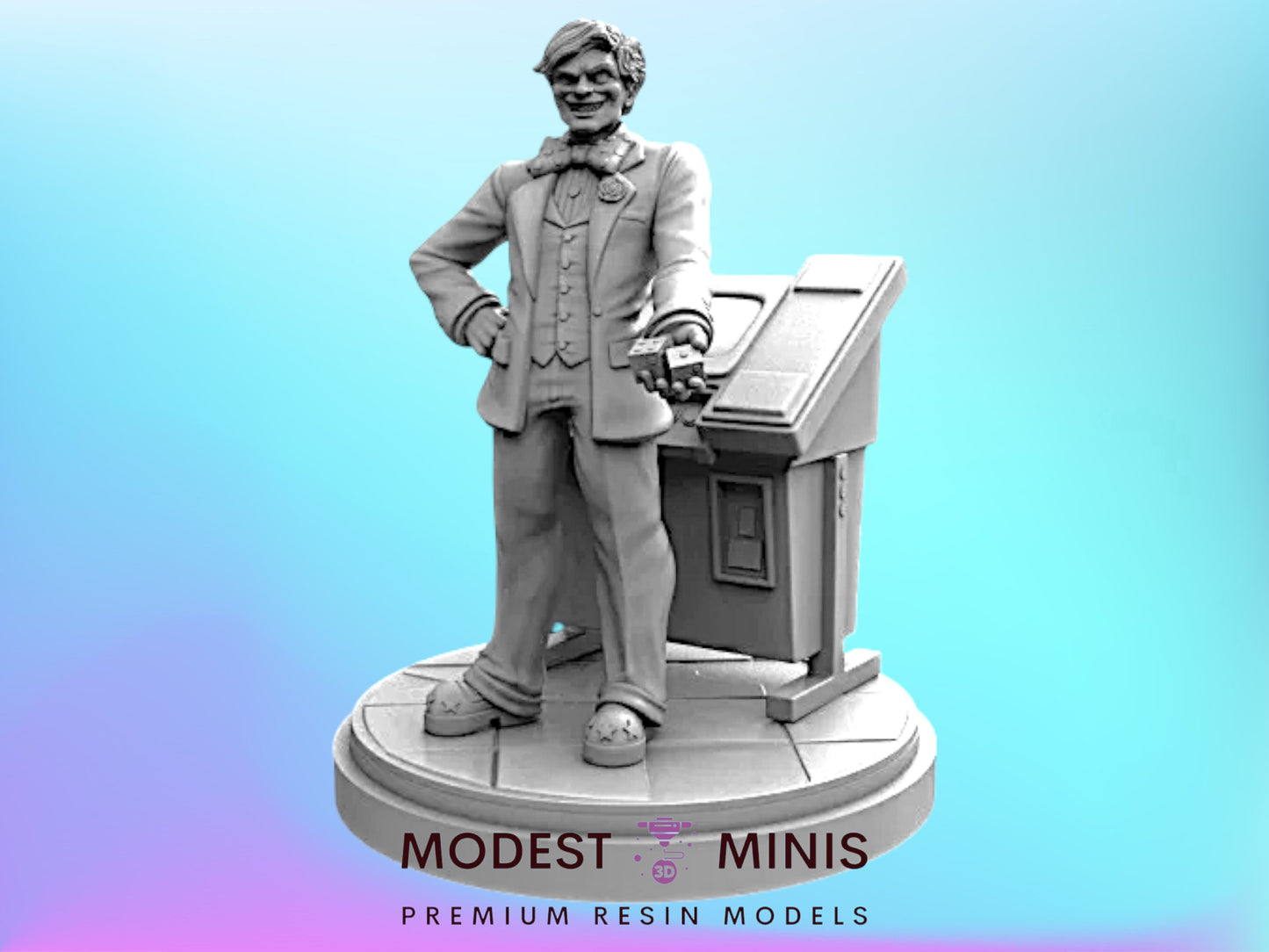 A statue of a man wearing a suit and tie, standing on a pedestal and holding a book.