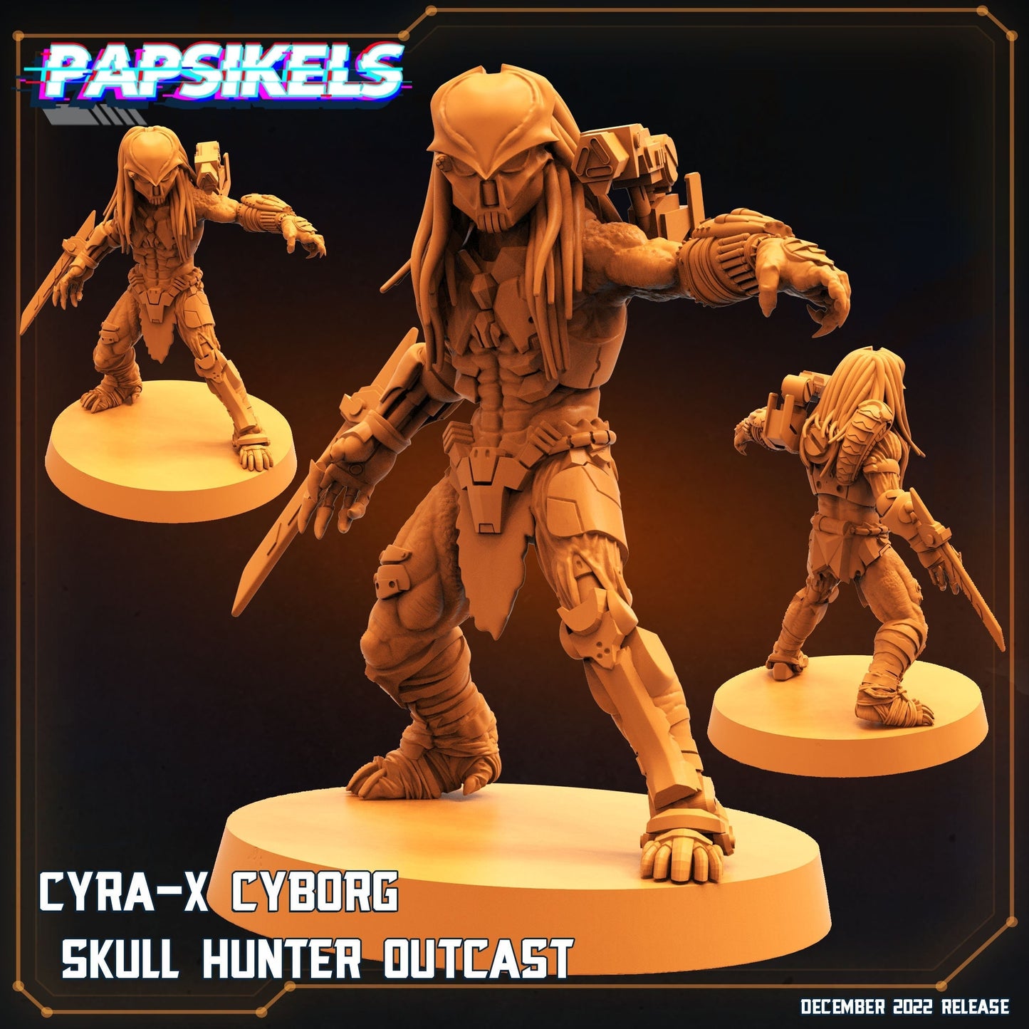 Cyra-X Cyborg Skull Hunter - Resin 3D Print Alien Miniature | RPG | Sci fi | Cyberpunk | Role Playing | DnD | Papsikel