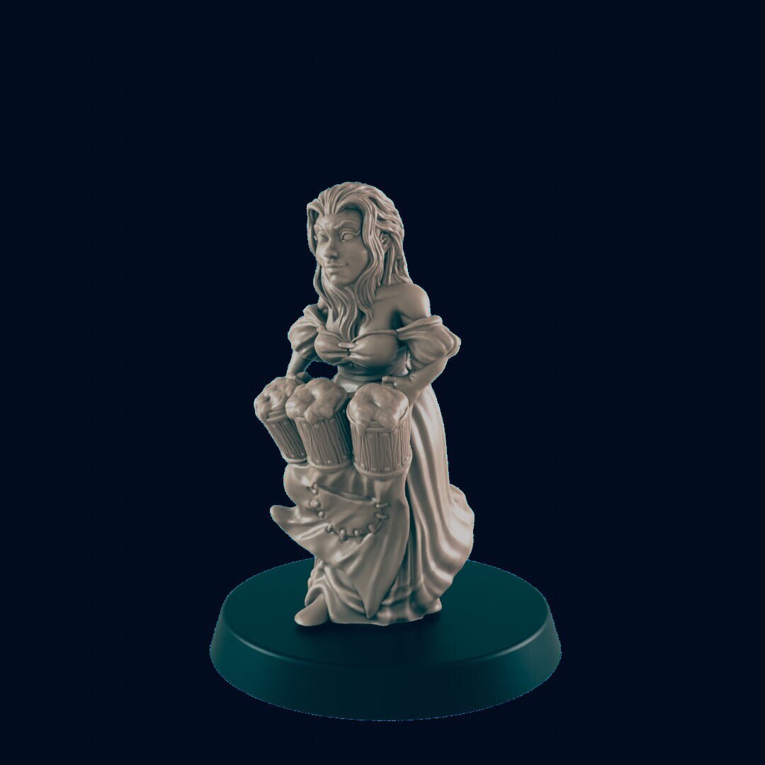 NPC Human Female Barmaid - 25mm - 75mm Scale | DnD | EC3D Fantasy Mini | Townsfolk