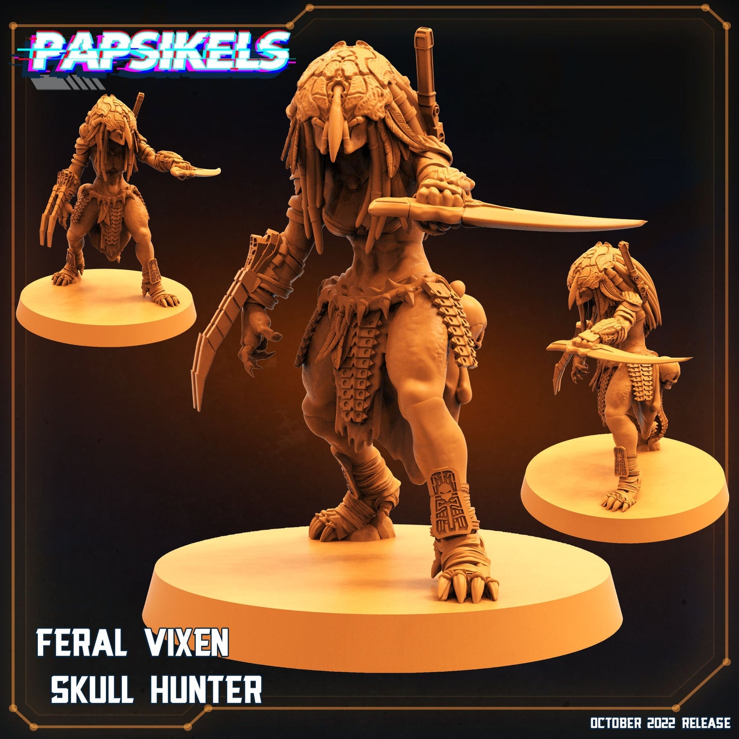 Feral Vixen Skull Hunter - 32mm Scale Alien Miniature | RPG | Sci fi | Cyberpunk | Role Playing | DnD | Papsikel
