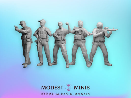 5pc Law Enforcement - 28mm Scale Resin Military Miniature | Zona Alfa | Spectre Ops Mini