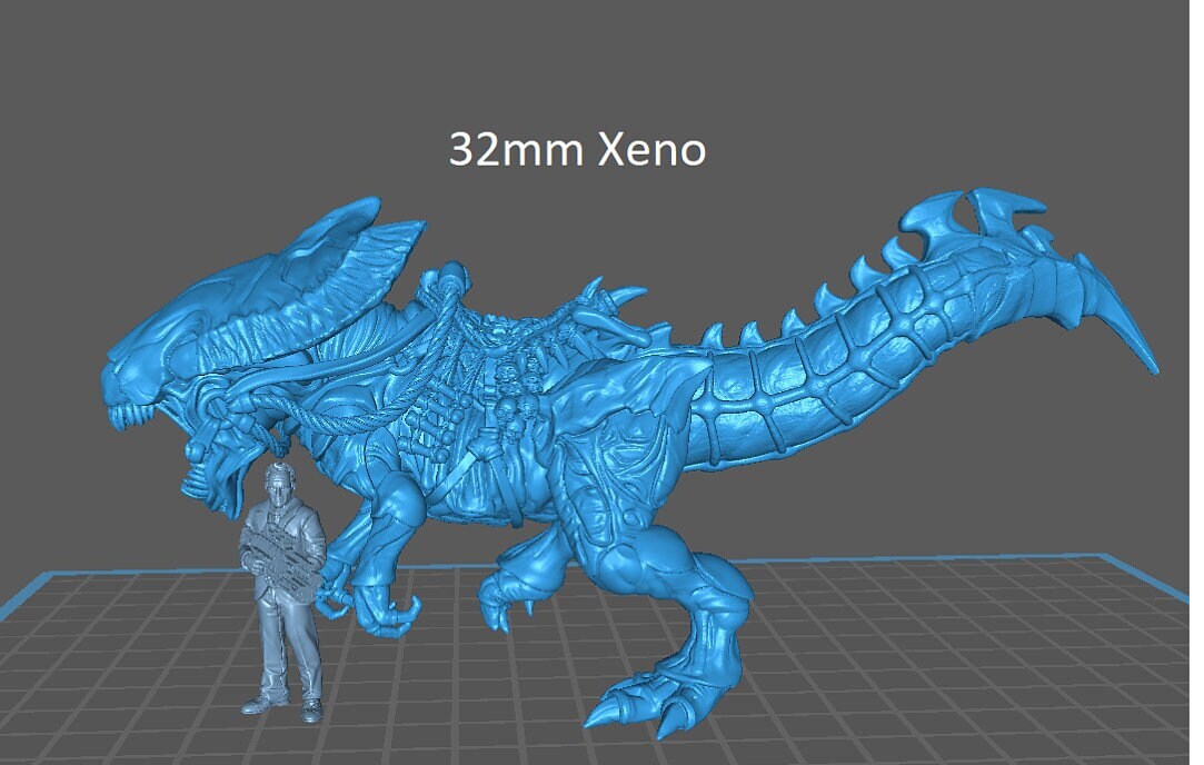 Xenosaur Rider B - 32mm Scale Alien Miniature | RPG | Sci fi | Cyberpunk | Role Playing | DnD | Papsikel