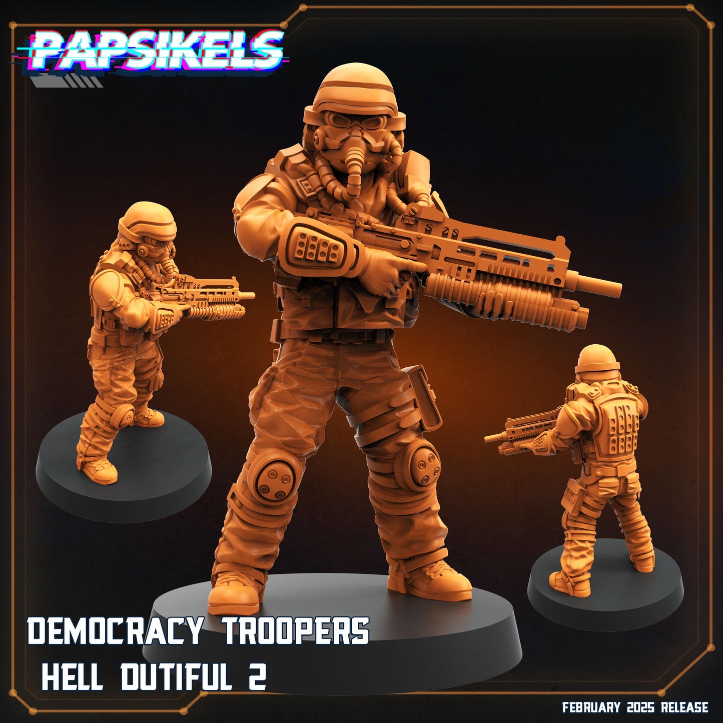 7pc Democracy Trooper Hell Dutiful - 32mm Scale Cyberpunk Miniature | RPG | Sci fi | AvP | Role Playing | DnD | Papsikel