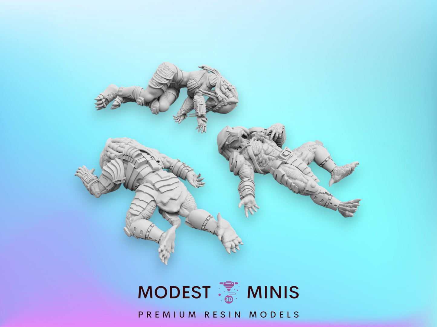 3pc Dead Skull Hunters - 32mm Scale Alien Miniature | RPG | Sci fi | Cyberpunk | Role Playing | DnD | Papsikel