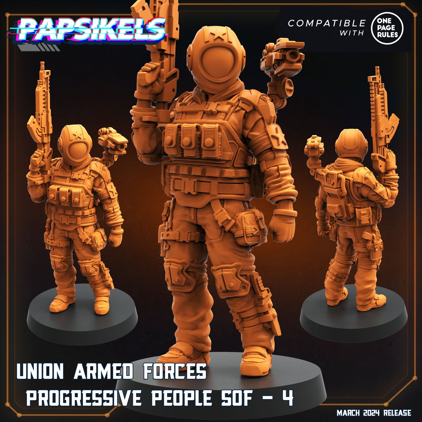 Union Armed Progressive People SOF 1-6 - 32mm Scale Miniature | RPG | Sci fi | Cyberpunk | Role Playing | Papsikel