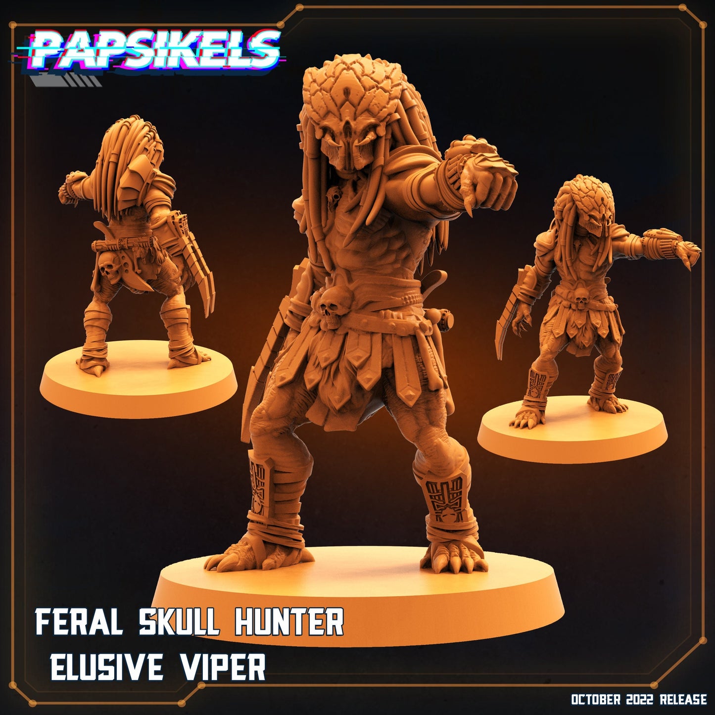 Feral Skull Hunter Elusive Viper - 32mm Scale Alien Miniature | RPG | Sci fi | Cyberpunk | Role Playing | DnD | Papsikel