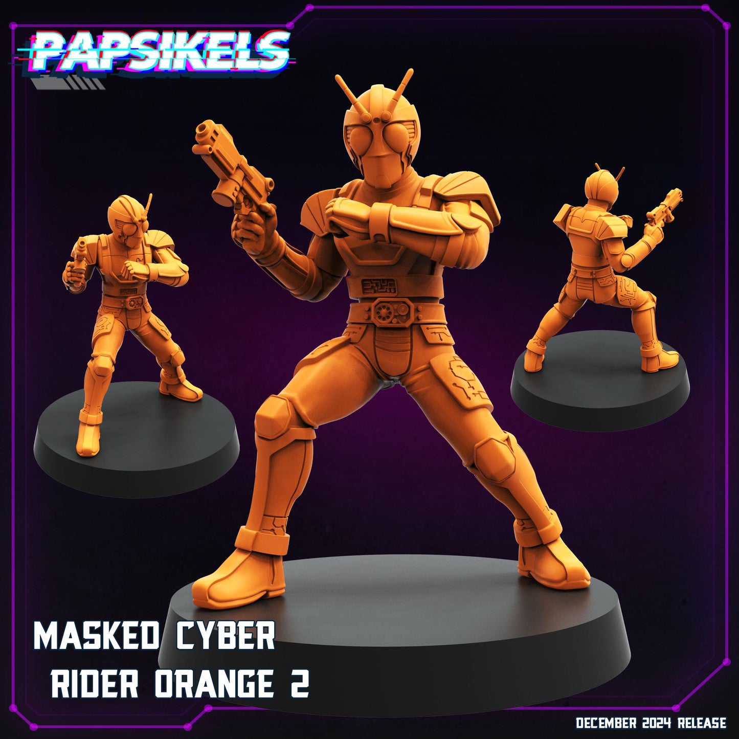 Masked Cyber Rider Orange Set - 28mm 32mm 40mm Scale Cyberpunk Miniature  | Papsikels