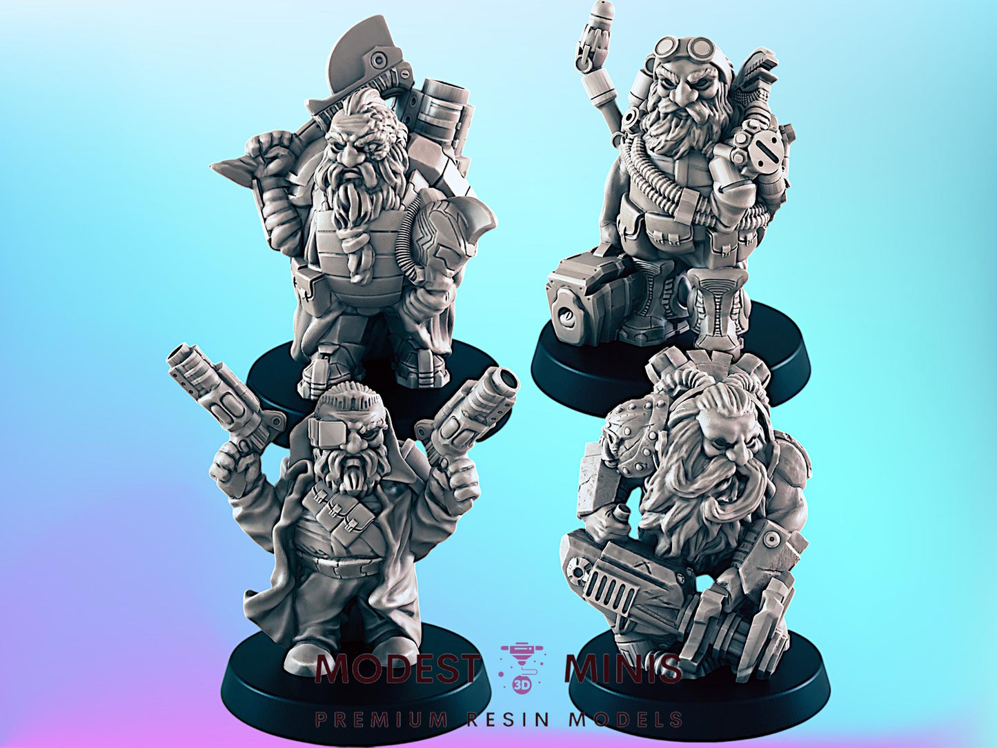 Space Dwarves Set | 25mm - 75mm Scale | DnD | Cyberpunk | EC3D Sci Fi Mini