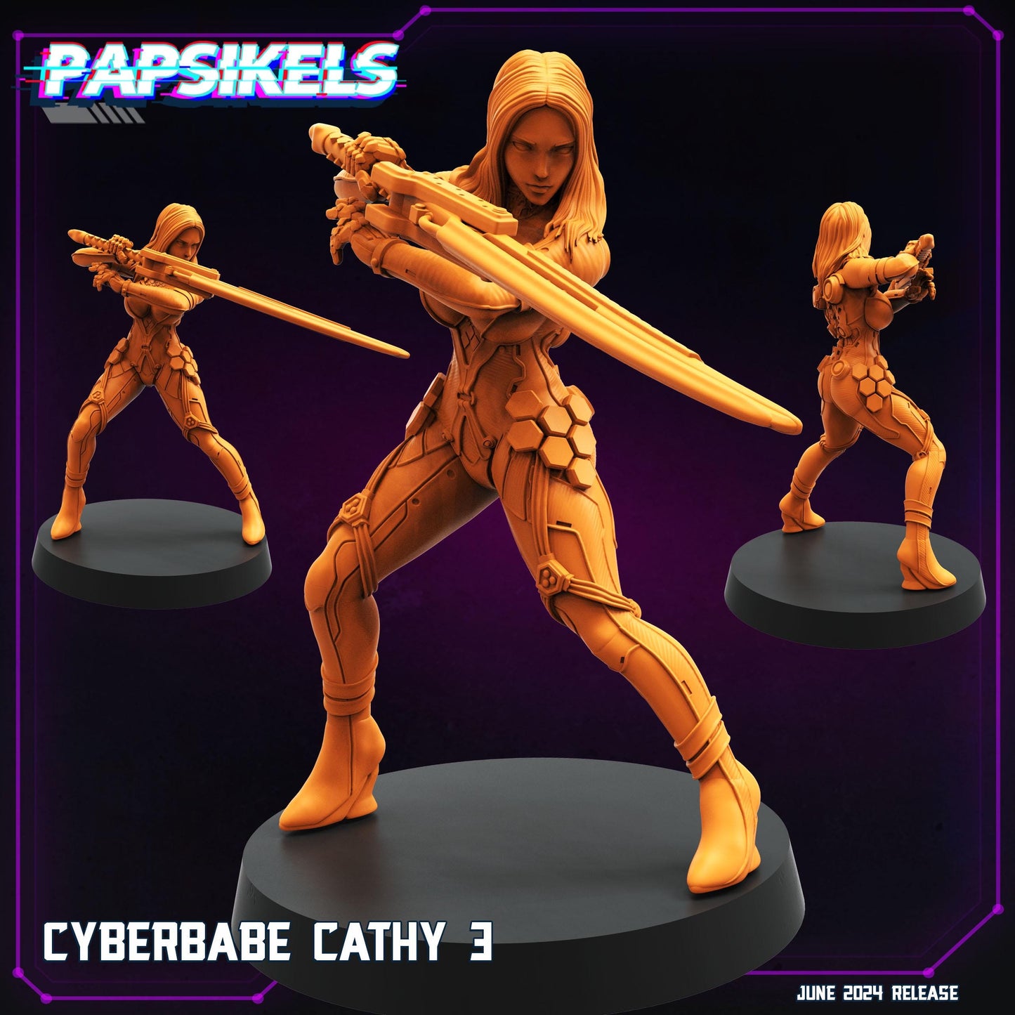 Cyberbabe Cathy 1-3 - Resin 3D Print Alien Miniature | RPG | Sci fi | Cyberpunk | Role Playing | DnD | Papsikel