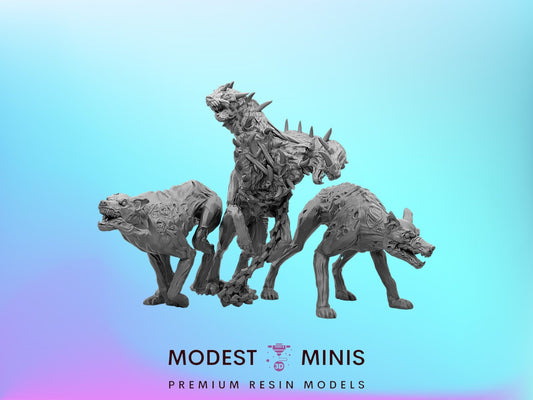3pc Cerberus Zombie Dogs | 28mm - 100mm Scale Resin Mini | Zombicide | Vaultz