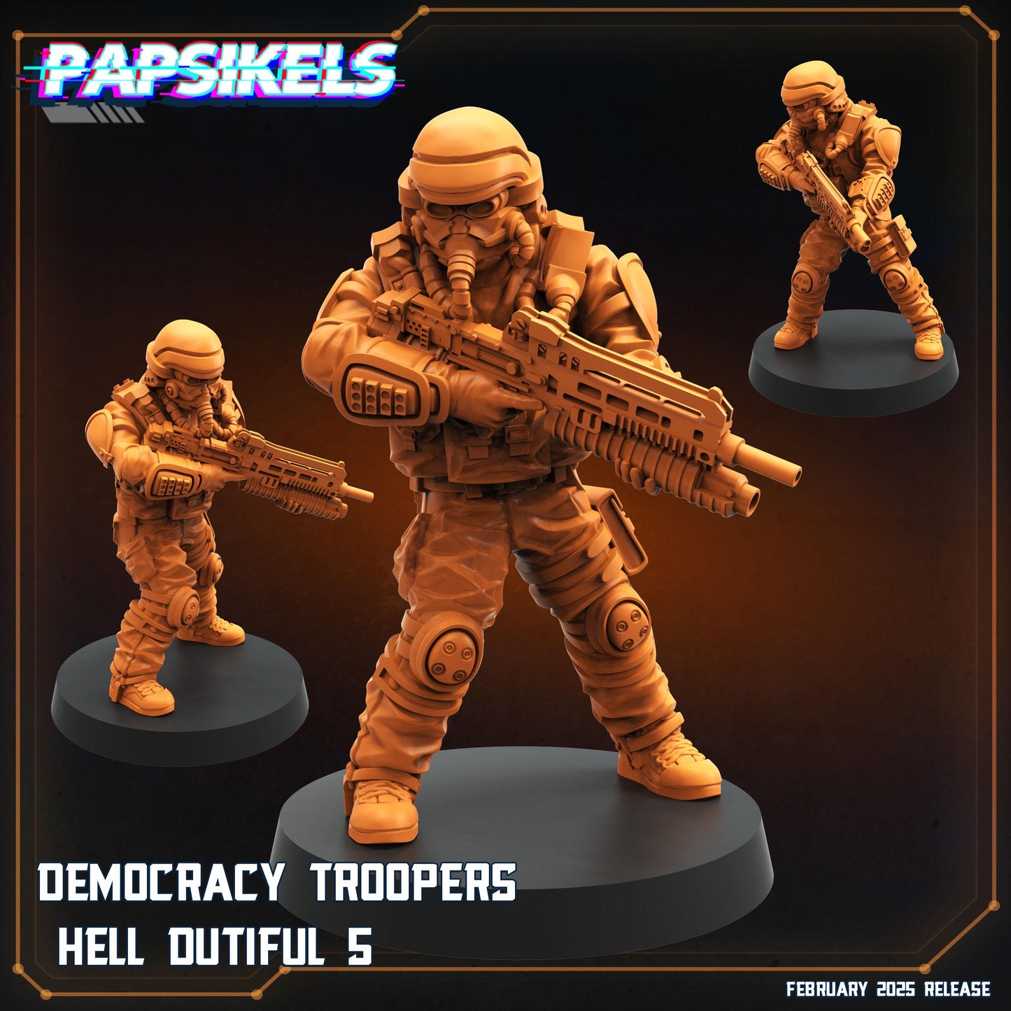 7pc Democracy Trooper Hell Dutiful - 32mm Scale Cyberpunk Miniature | RPG | Sci fi | AvP | Role Playing | DnD | Papsikel
