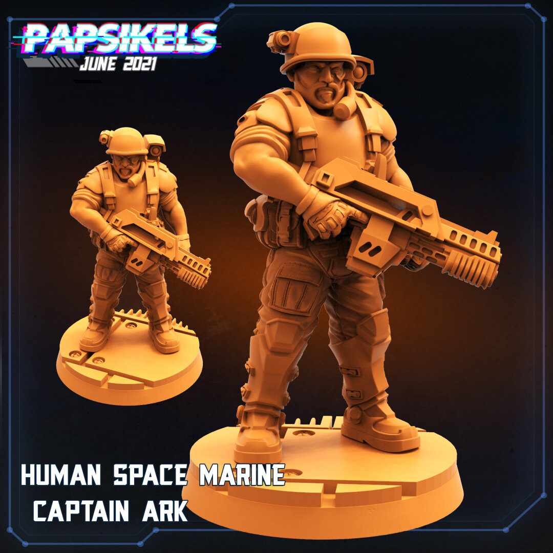 Space Marine Captain ARK - 32mm Scale Alien Miniature | RPG | Sci fi | Cyberpunk | Role Playing | DnD | Papsikel